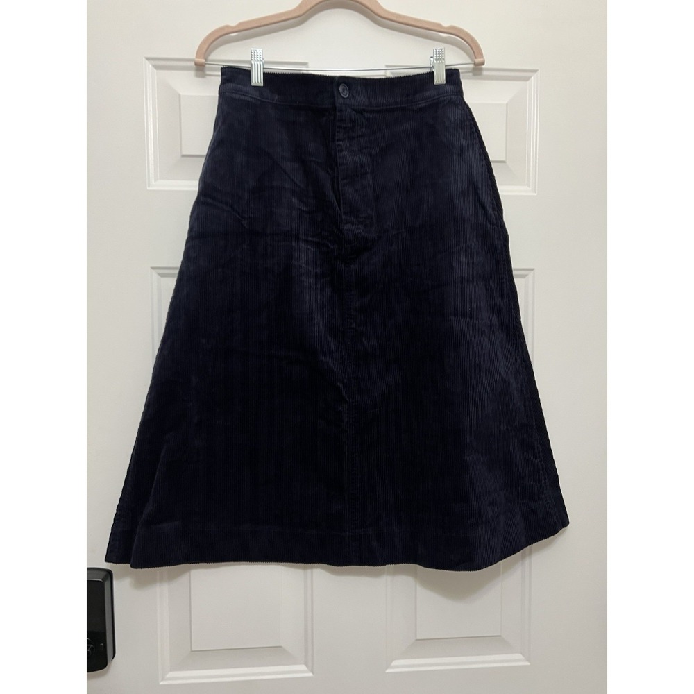 Uniqlo Size 10 Navy Blue A Line Corduroy Knee Length Skirt Casual Office Wear
